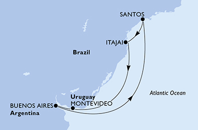 Itinerariu Croaziera America de Sud - MSC Cruises - MSC Sinfonia - 7 nopti