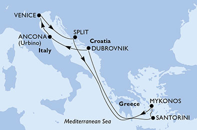 Itinerariu Croaziera Insulele Grecesti - MSC Cruises - MSC Sinfonia - 7 nopti