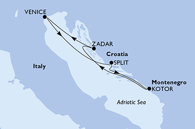 Itinerariu Croaziera Marea Adriatica - MSC Cruises - MSC Sinfonia - 4 nopti
