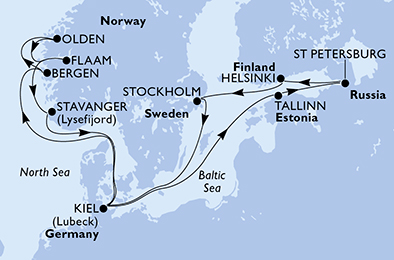Itinerariu Croaziera Fiorduri Norvegiene & Capitale Baltice - MSC Cruises - MSC Splendida - 14 nopti