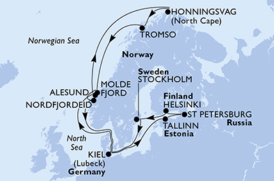 Itinerariu Croaziera Fiordurile Norvegiene & Capul Nord & Capitale Baltice - MSC Cruises - MSC Splendida - 17 nopti