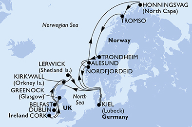 Itinerariu Croaziera Insulele Britanice & Fiordurile Norvegiene & Capul Nord - MSC Cruises - MSC Splendida - 21 nopti