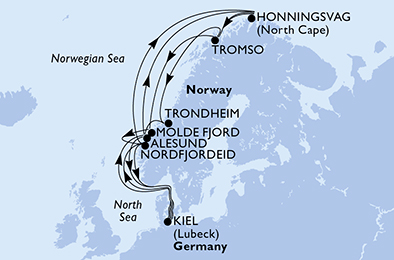 Itinerariu Croaziera Fiordurile Norvegiene & Capul Nord - MSC Cruises - MSC Splendida - 20 nopti