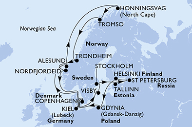 Itinerariu Croaziera Fiordurile Norvegiene & Capul Nord & Capitale Baltice - MSC Cruises - MSC Splendida - 21 nopti
