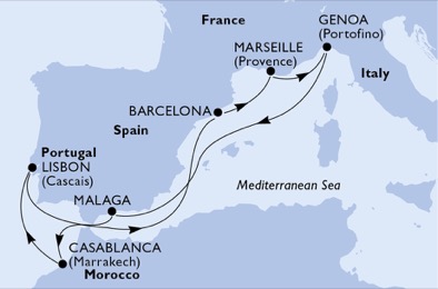 Itinerariu Croaziera Mediterana de Vest & Oc.Atlantic - MSC Cruises - MSC Splendida - 9 nopti