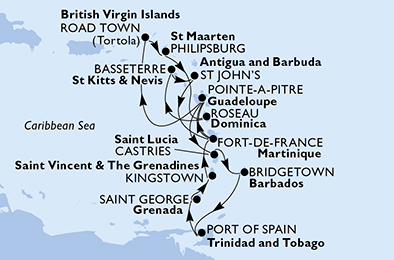 Itinerariu Croaziera Caraibe - MSC Cruises - MSC Splendida - 14 nopti