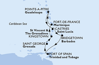 Itinerariu Croaziera Caraibe - MSC Cruises - MSC Splendida - 7 nopti