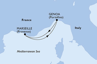Itinerariu Croaziera Mediterana de Vest - MSC Cruises - MSC Splendida - 2 nopti