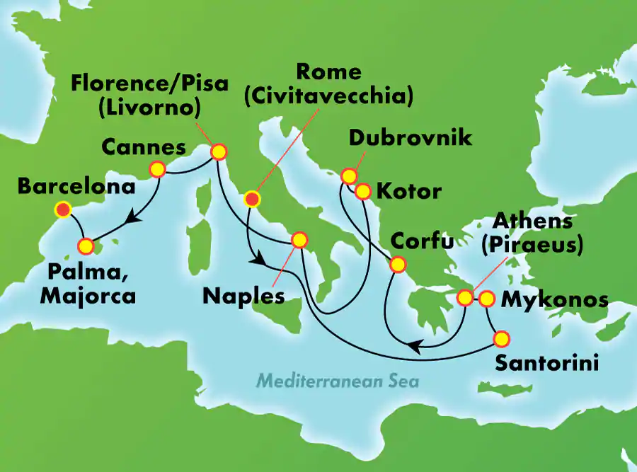 Itinerariu Croaziera Grand Mediterana - Norwegian Cruise Line - Select Cruise Ship - 13 nopti