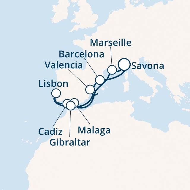Itinerariu Croaziera Mediterana de Vest & Oc.Atlantic - Costa Cruises - Costa Fascinosa - 10 nopti