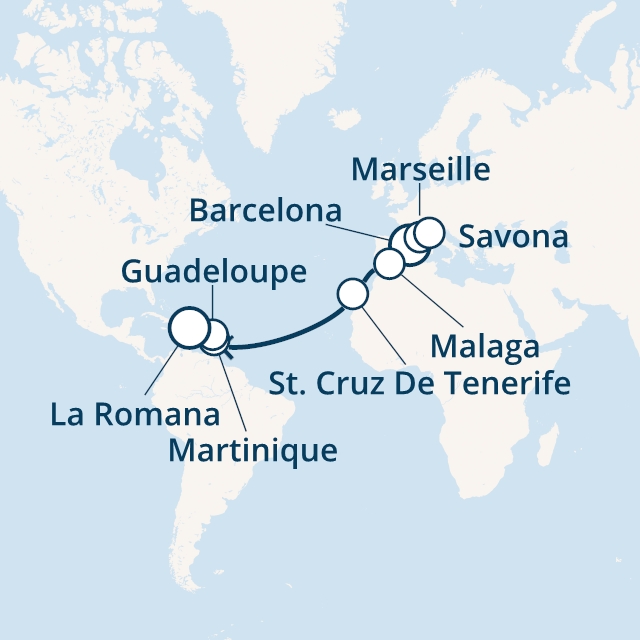 Itinerariu Croaziera Transatlantic Barcelona spre Santos - Costa Cruises - Costa Fascinosa - 17 nopti