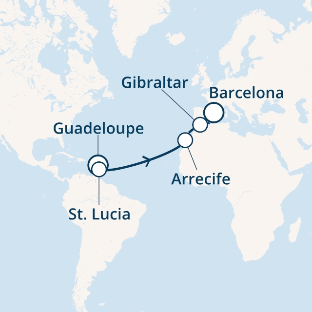 Itinerariu Croaziera Transatlantic Guadeloupe spre Barcelona - Costa Cruises - Costa Favolosa - 12 nopti