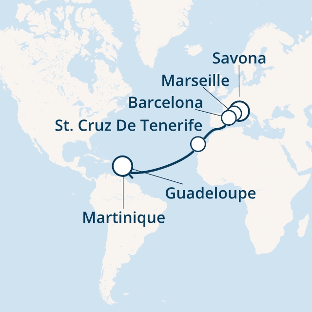 Itinerariu Croaziera Transatlantic Savona spre Guadeloupe - Costa Cruises - Costa Magica - 13 nopti