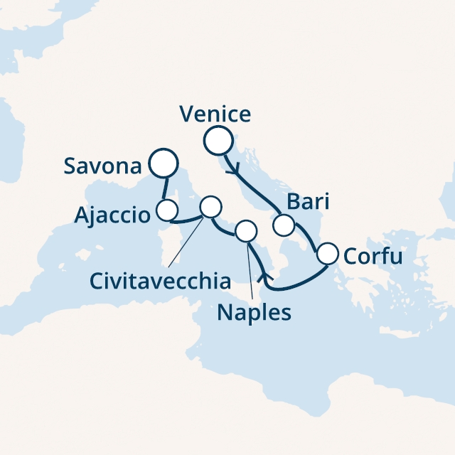 Itinerariu Croaziera Mediterana de Vest & Marea Adriatica - Costa Cruises - Costa Victoria - 7 nopti