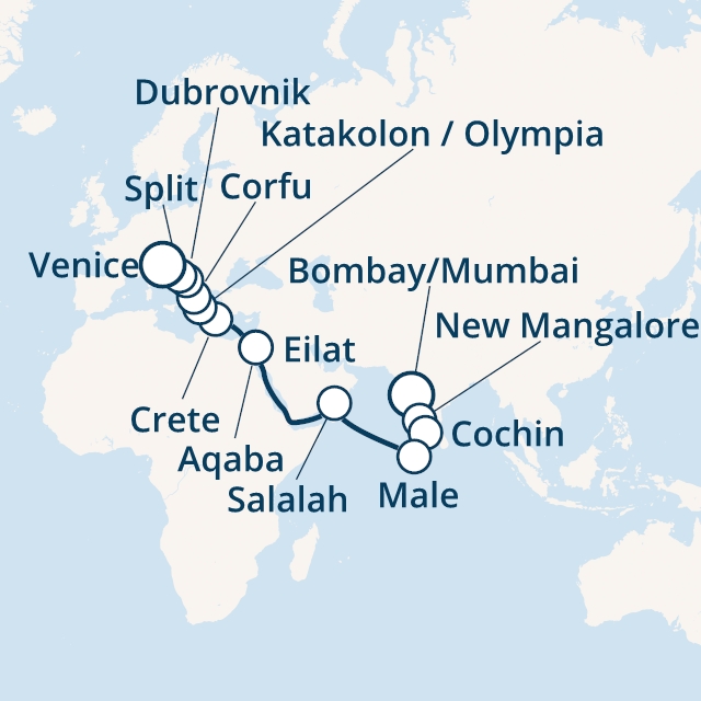 Itinerariu Croaziera Repozitionare Bombay spre Venetia - Costa Cruises - Costa Victoria - 28 nopti