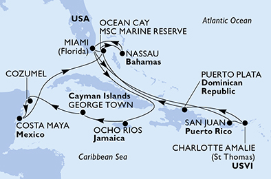 Itinerariu Croaziera craciun & Revelion in Caraibe - MSC Cruises - MSC Seashore - 16 nopti