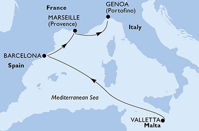 Itinerariu Croaziera Mediterana de Vest - MSC Cruises - MSC Seashore - 4 nopti