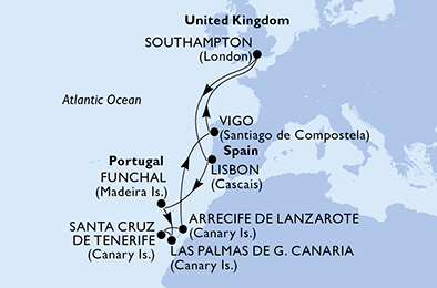 Itinerariu Croaziera Insulele Canare - MSC Cruises - MSC Magnifica - 12 nopti