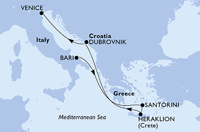 Itinerariu Croaziera Marea Adriatica - MSC Cruises - MSC Musica - 6 nopti
