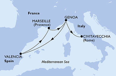 Itinerariu Croaziera Mediterana de Vest - MSC Cruises - MSC Seaside - 5 nopti