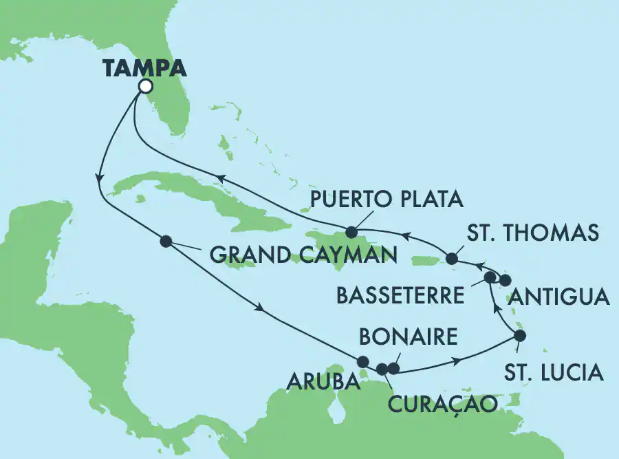 Itinerariu Croaziera Caraibe - Norwegian Cruise Line - Norwegian Dawn - 14 nopti