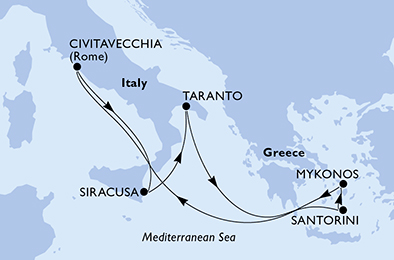 Itinerariu Croaziera Mediterana & Insulele Grecesti - MSC Cruises - MSC Divina - 7 nopti