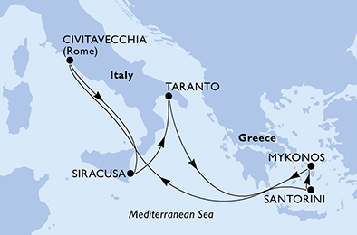 Itinerariu Croaziera Mediterana & Insulele Grecesti - MSC Cruises - MSC Divina - 7 nopti