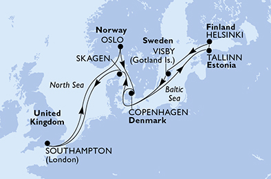 Itinerariu Croaziera Tarile Nordice - MSC Cruises - MSC Virtuosa - 14 nopti