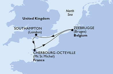 Itinerariu Croaziera Vestul Europei - MSC Cruises - MSC Virtuosa - 3 nopti