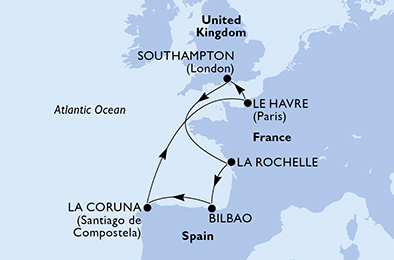 Itinerariu Croaziera Vestul Europei - MSC Cruises - MSC Virtuosa - 13 nopti