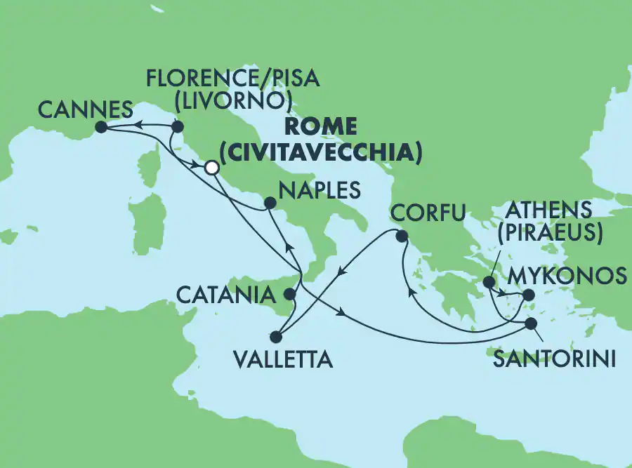 Itinerariu Croaziera Mediterana de Vest & Ins.Grecesti - Norwegian Cruise Line - Norwegian Breakaway - 11 nopti