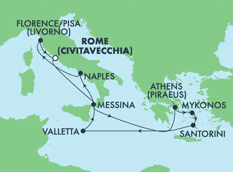 Itinerariu Croaziera Mediterana de Vest & Ins.Grecesti - Norwegian Cruise Line - Norwegian Breakaway - 10 nopti