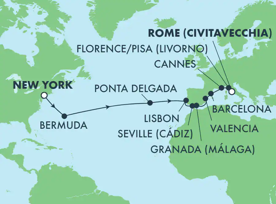 Itinerariu Croaziera Transatlantic New York spre Roma - Norwegian Cruise Line - Norwegian Breakaway - 16 nopti