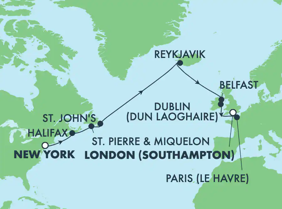 Itinerariu Croaziera Transatlantic New York spre Southampton - Norwegian Cruise Line - Norwegian Dawn - 14 nopti