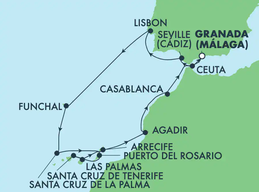 Itinerariu Croaziera Insulele Canare & Maroc - Norwegian Cruise Line - Norwegian Sun - 14 nopti