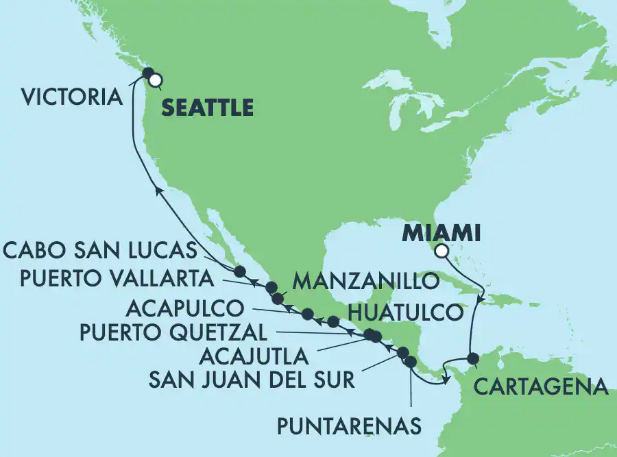 Itinerariu Croaziera Canalul Panama - Norwegian Cruise Line - Norwegian Sun - 20 nopti