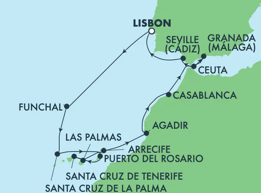 Itinerariu Croaziera Insulele Canare & Maroc - Norwegian Cruise Line - Norwegian Sun - 14 nopti