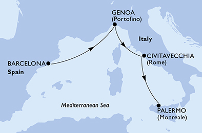 Itinerariu Croaziera Mediterana de Vest - MSC Cruises - MSC Grandiosa - 3 nopti