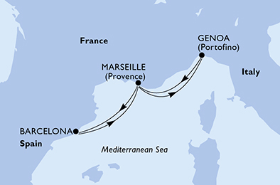 Itinerariu Croaziera Mediterana de Vest - MSC Cruises - MSC Grandiosa - 4 nopti