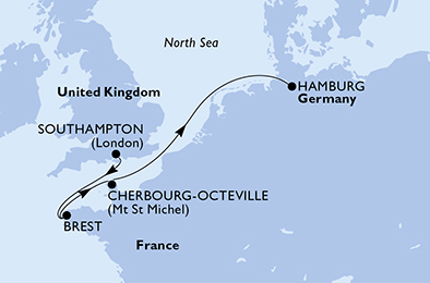 Itinerariu Croaziera Vestul Europei - MSC Cruises - MSC Virtuosa - 4 nopti