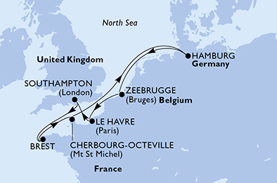 Itinerariu Croaziera Vestul Europei - MSC Cruises - MSC Virtuosa - 8 nopti