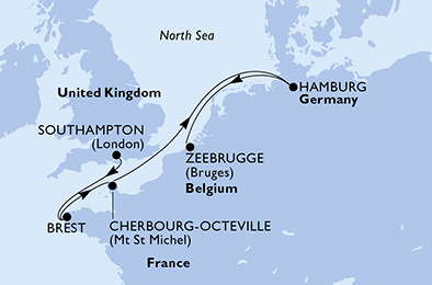 Itinerariu Croaziera Vestul Europei - MSC Cruises - MSC Virtuosa - 6 nopti
