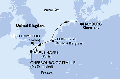 Itinerariu Croaziera Vestul Europei - MSC Cruises - MSC Virtuosa - 5 nopti