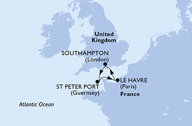 Itinerariu Croaziera Insulele Britanice - MSC Cruises - MSC Virtuosa - 3 nopti
