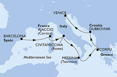 Itinerariu Croaziera Marea Mediterana - MSC Cruises - MSC Armonia - 6 nopti