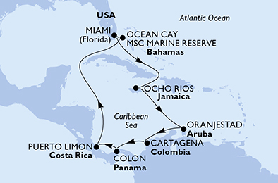 Itinerariu Croaziera Caraibe & Bahamas - MSC Cruises - MSC Divina - 11 nopti