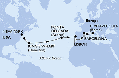 Itinerariu Croaziera Transatlantic New York spre Roma - MSC Cruises - MSC Divina - 16 nopti