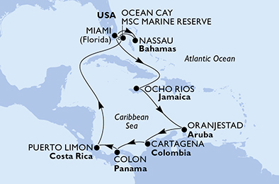 Itinerariu Croaziera Caraibe & Bahamas - MSC Cruises - MSC Divina - 14 nopti