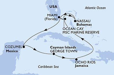 Itinerariu Croaziera Caraibe & Bahamas - MSC Cruises - MSC Divina - 10 nopti