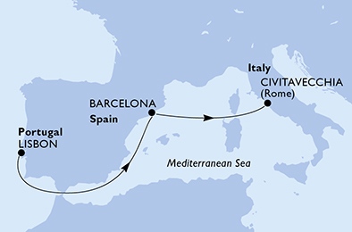 Itinerariu Croaziera Mediterana de Vest - MSC Cruises - MSC Divina - 4 nopti